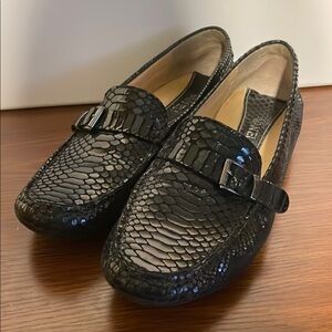 Vaneli Black Textured Leather Loafers with Buckle
